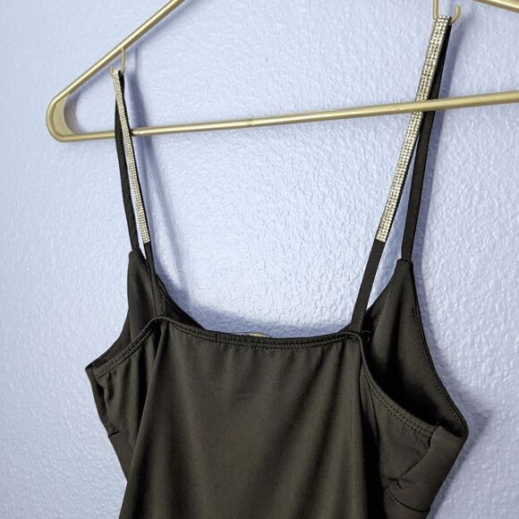 Women's Iris Bodysuit Sleeveless Black Silver Sequined Straps Small Button EUC - Picture 3 of 10